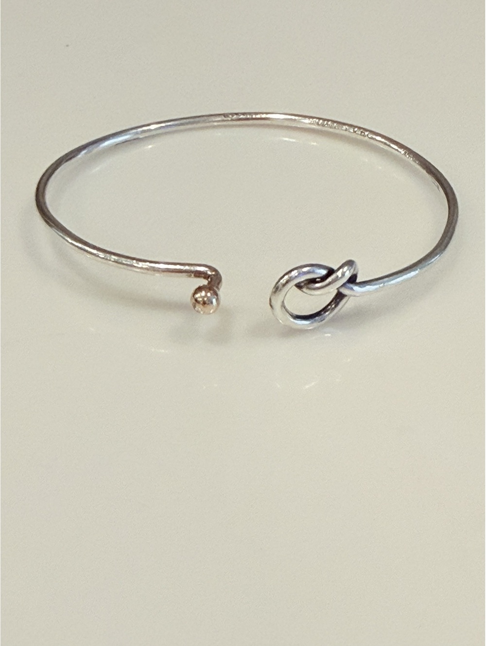 Vintage 1980s Two-Tone Love Knot Hook‎ Bangle 925 Sterling Silver 14K Gold